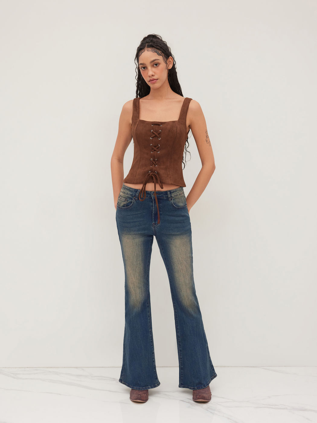 High Stretch Cider Denim Low Rise Vintage Wash Flared Jeans