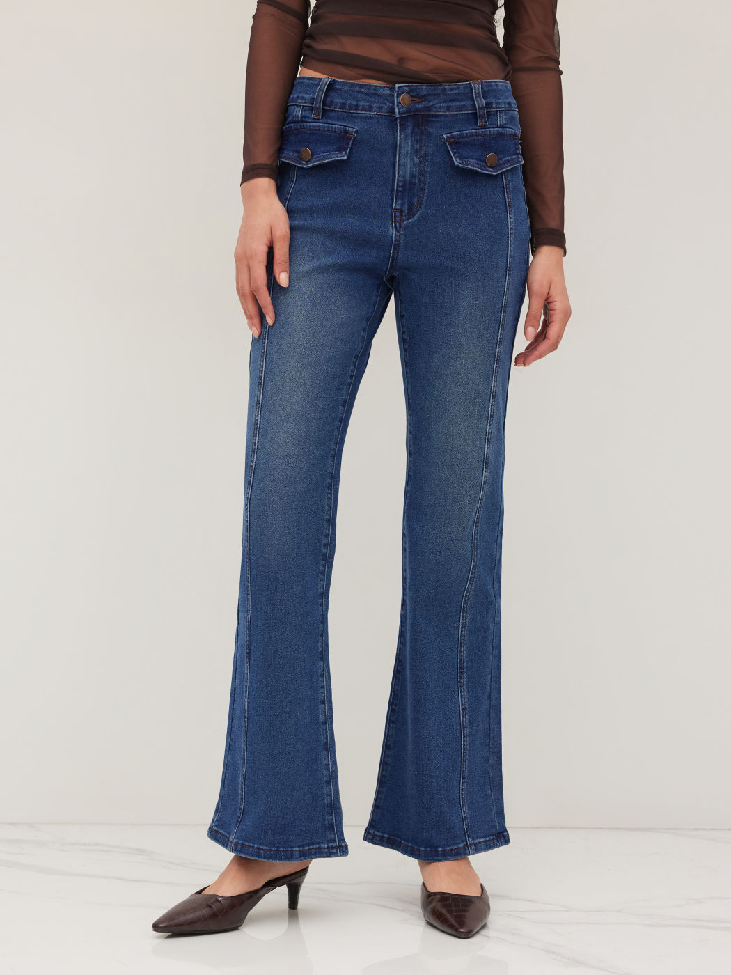 High Stretch Cider Denim Low Rise Flared Jeans