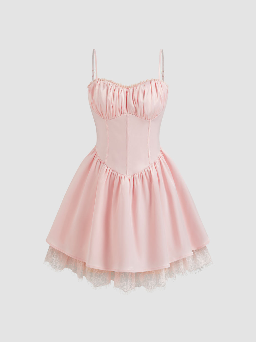 Satin Corset Lace Ruffle Layered Cami Mini Dress
