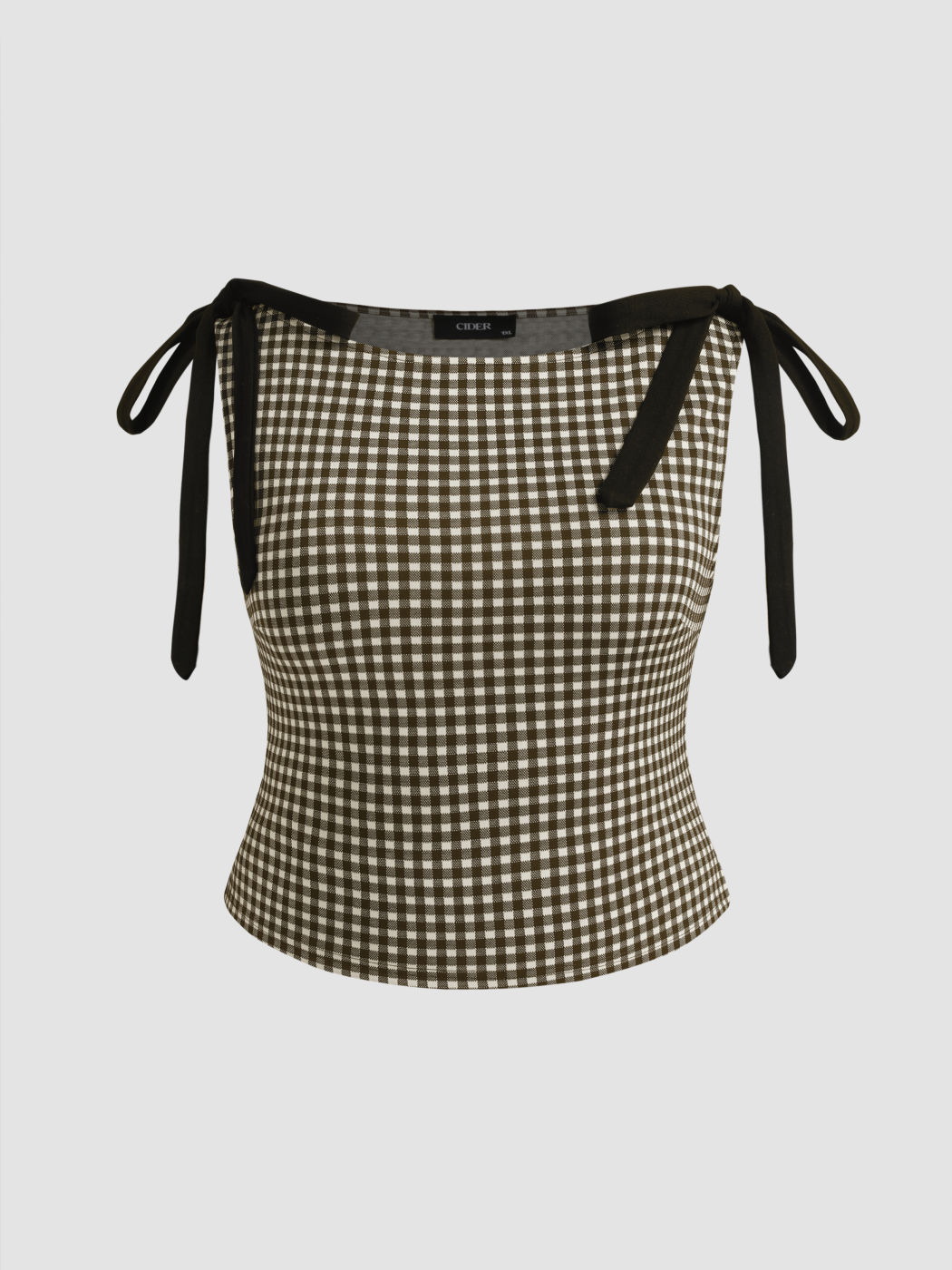 Cotton-blend Boat Neck Gingham Bowknot Tank Top Curve & Plus