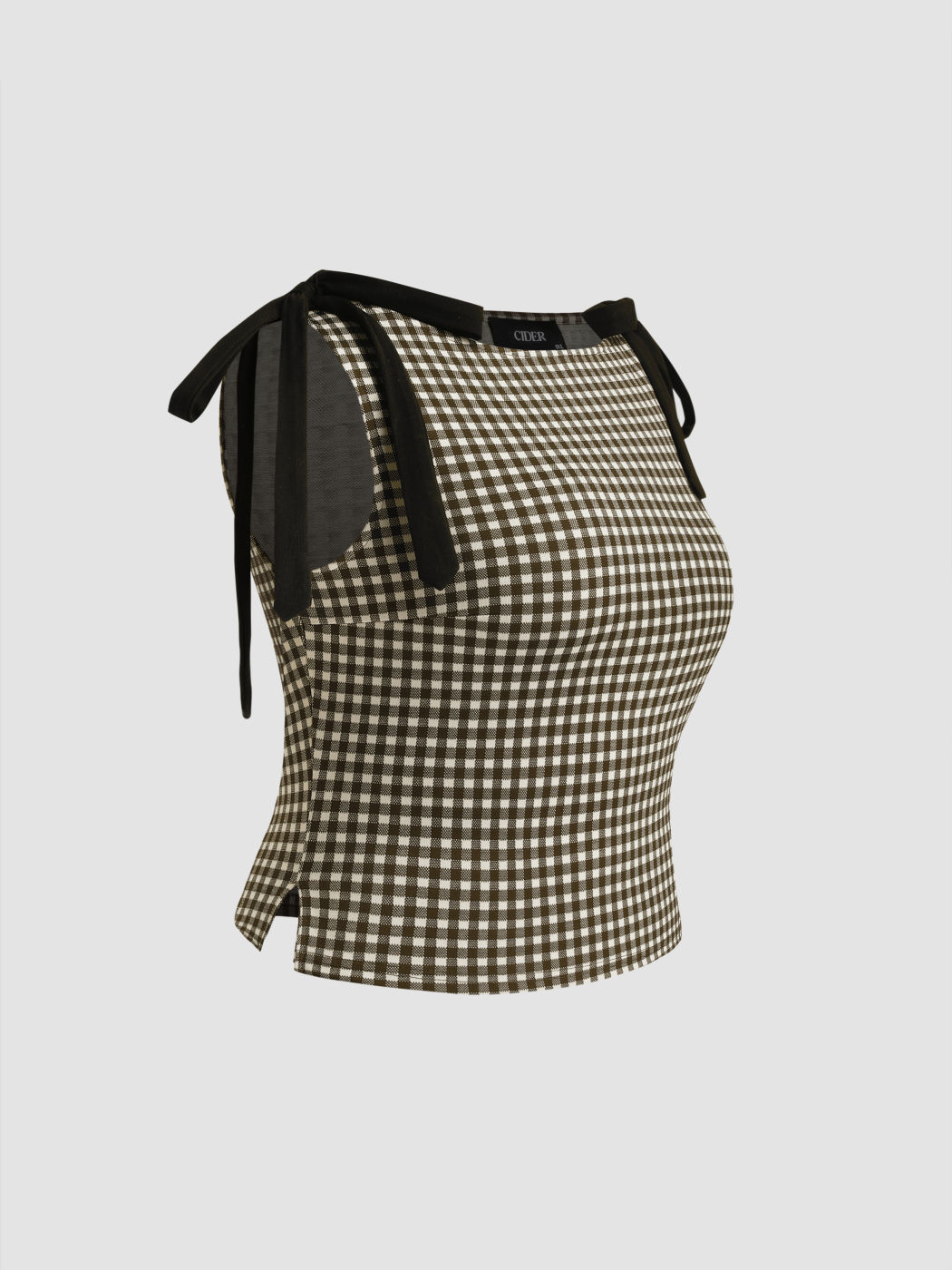 Cotton-blend Boat Neck Gingham Bowknot Tank Top Curve & Plus