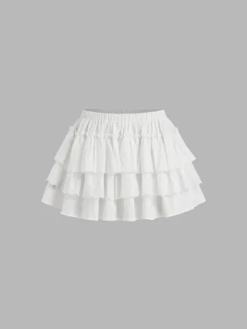 100% Baumwolle Mid-Rise Englisches Stickerei-Layered Mini-Rock
