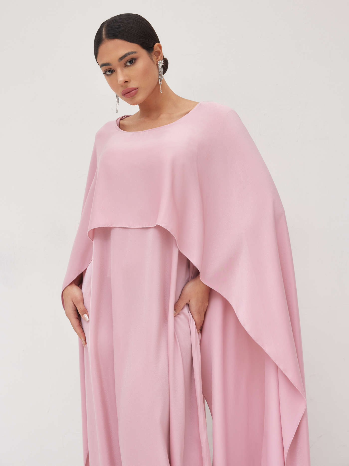 Satin Boat Neck Ruffle Maxi Dress