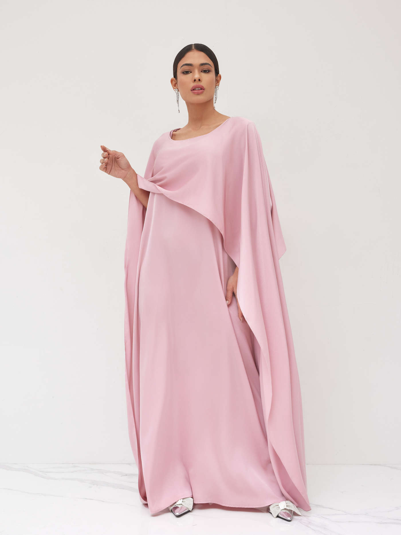 Satin Satin Boat Neck Ruffle Maxi Dress