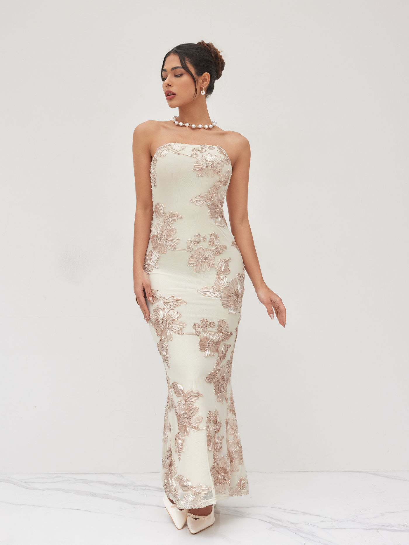 Satin Boat Neck Ruffle Maxi Dress
