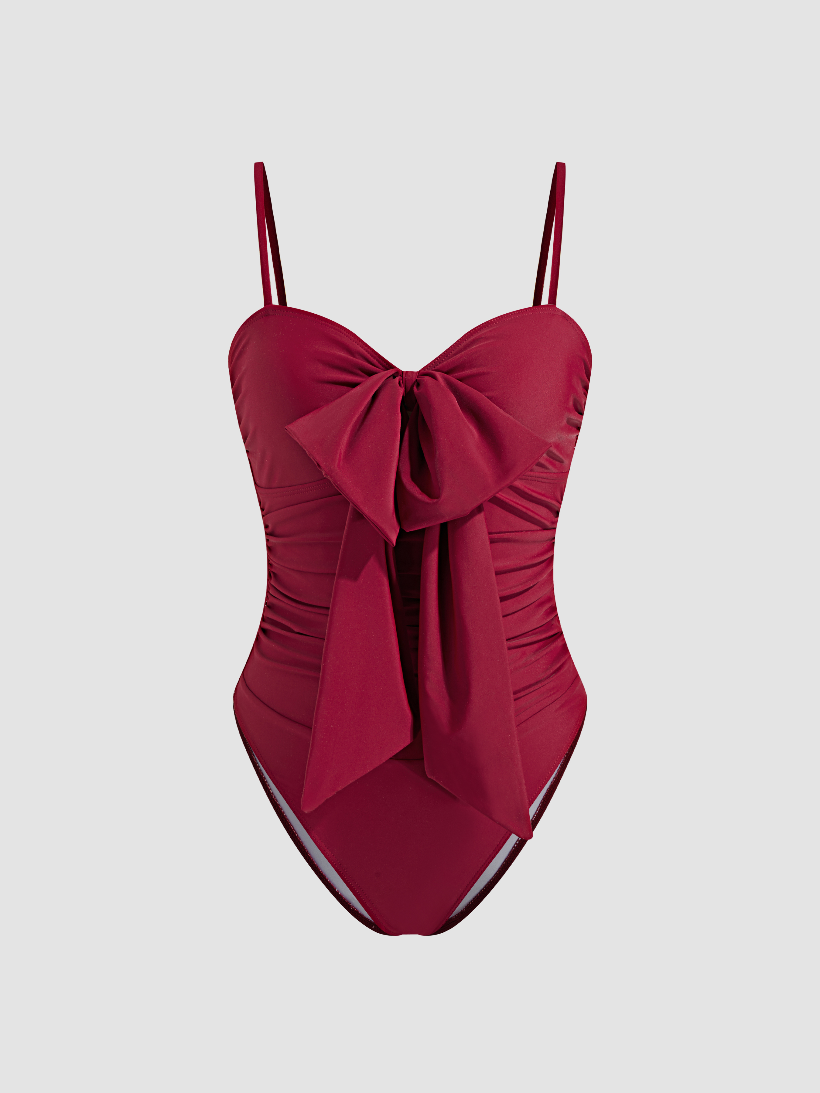 Knit Fabric Shaping Square Neck V-Wired Ruched One Piece