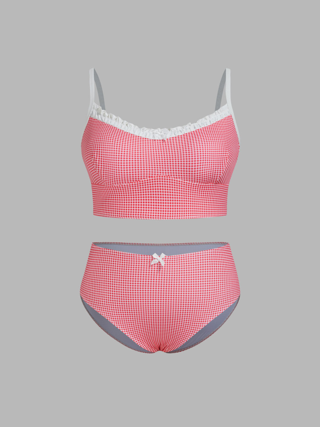 Gingham Bowknot Lettuce Trim Tankini Full Coverage Bikini Set Curve & Plus