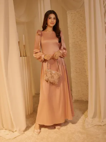 Satin U-neckline Bowknot Lace Up Ruffle Maxi Dress