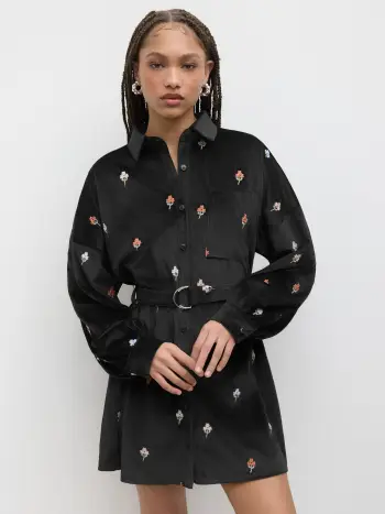 Camicia in velluto a coste con ricamo floreale e mini abito con cintura
