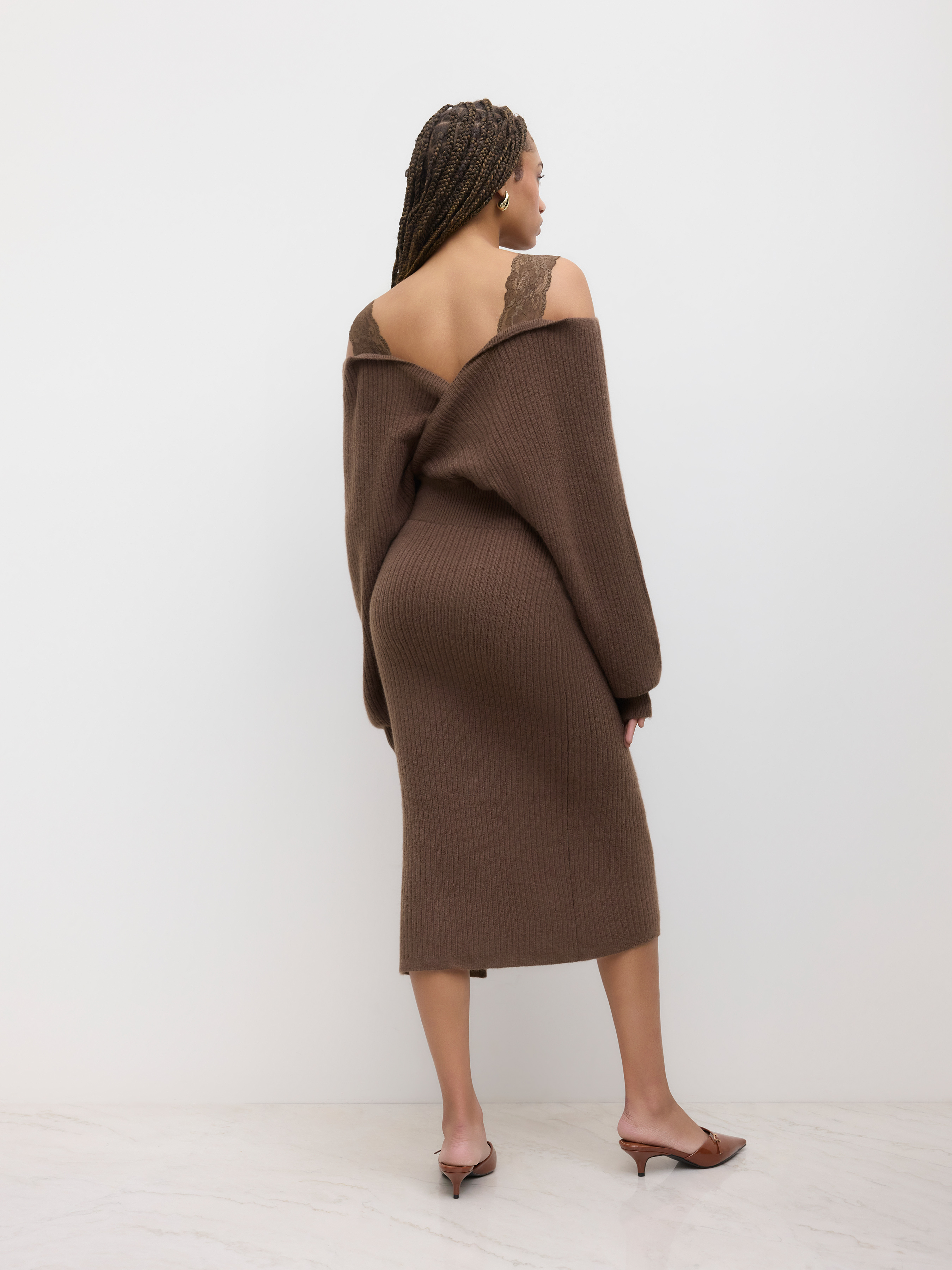 Fall Dresses Knit Fabric Knit Off-Shoulder Wrap Lace Split