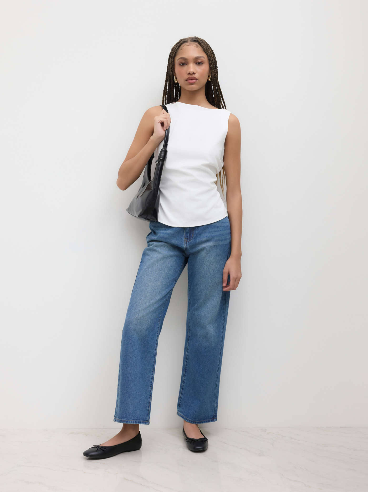 Linen-blend Cotton Linen-blend Boat Neckline Solid Bowknot Tank Top For Daily Casual