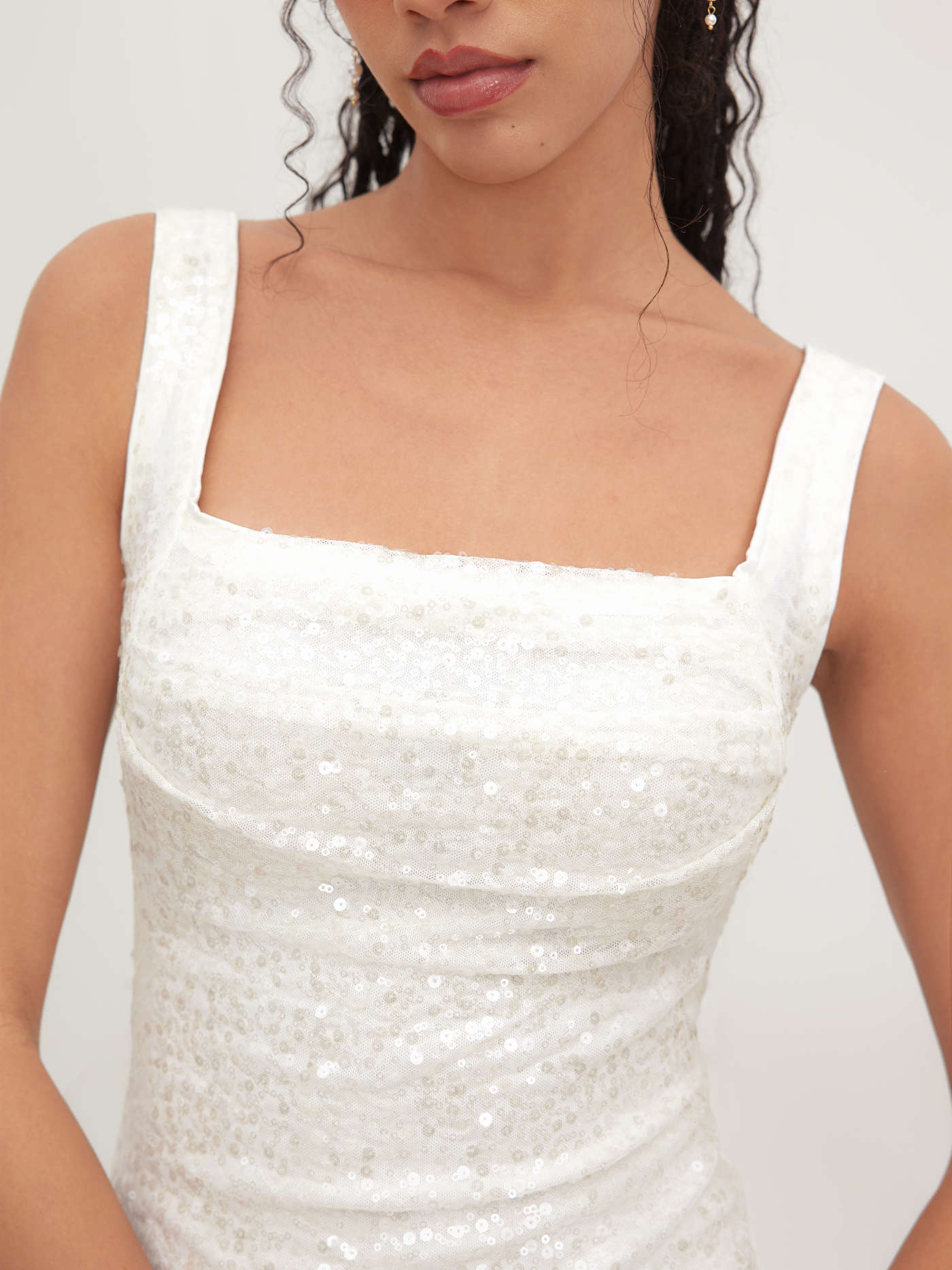 Sequin U-neckline Ruched Mini Dress