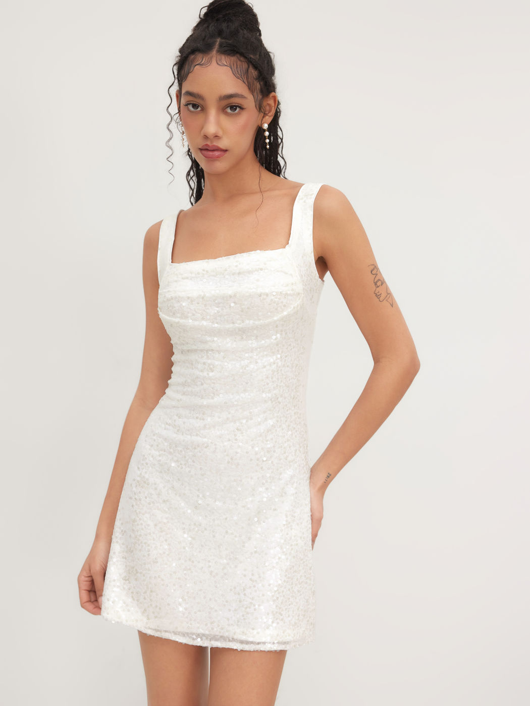 Sequin U-neckline Ruched Mini Dress