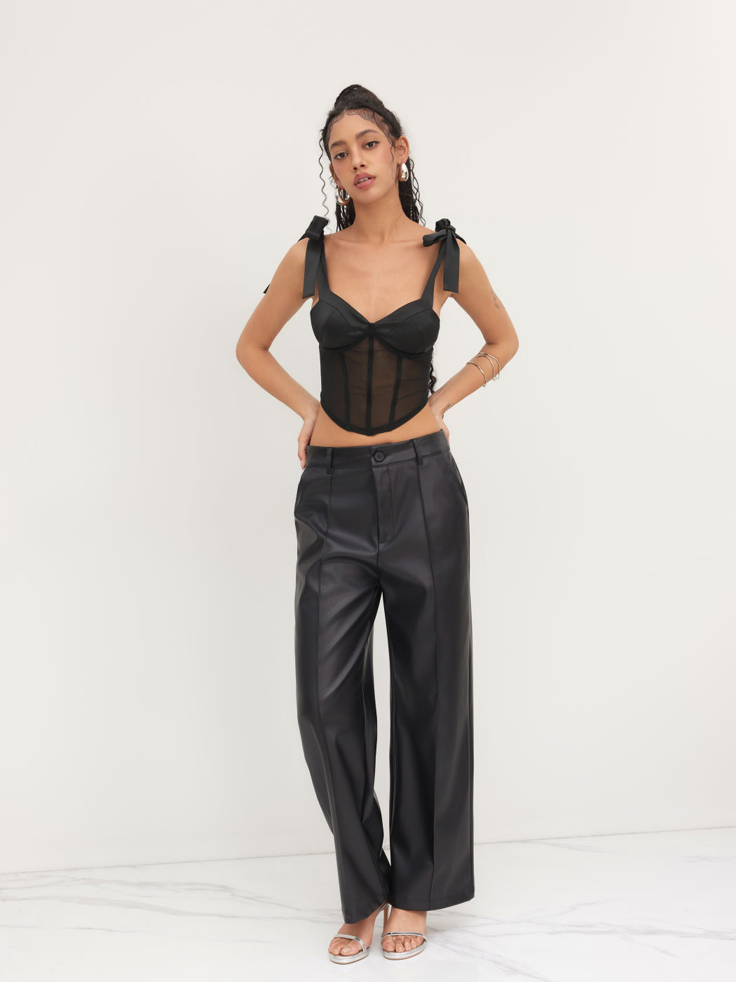 Satin Sweetheart Bowknot Corset Lace Up Tank Top