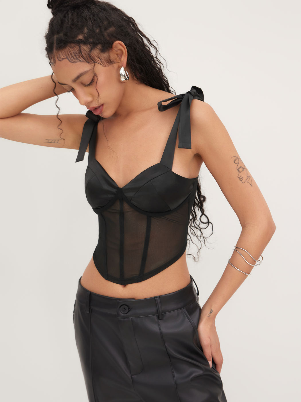 Satin Sweetheart Bowknot Corset Lace Up Tank Top