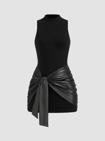 Mandarin Collar Ruched Split Top