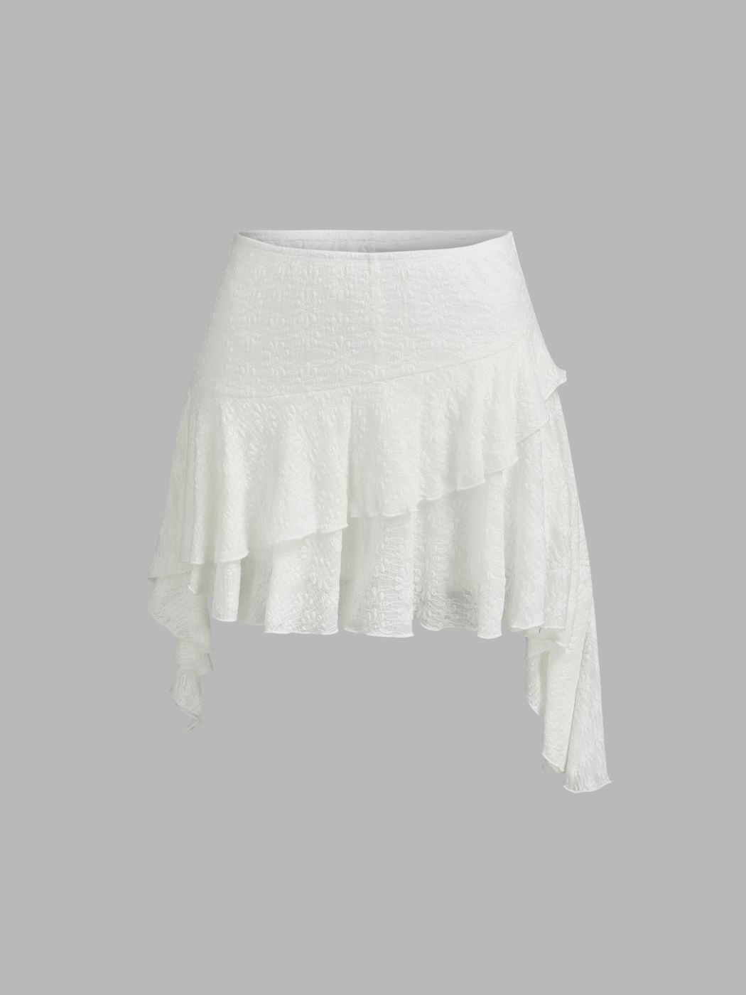 Low Rise Lace Floral Layered Ruffle Hem Mini Skirt