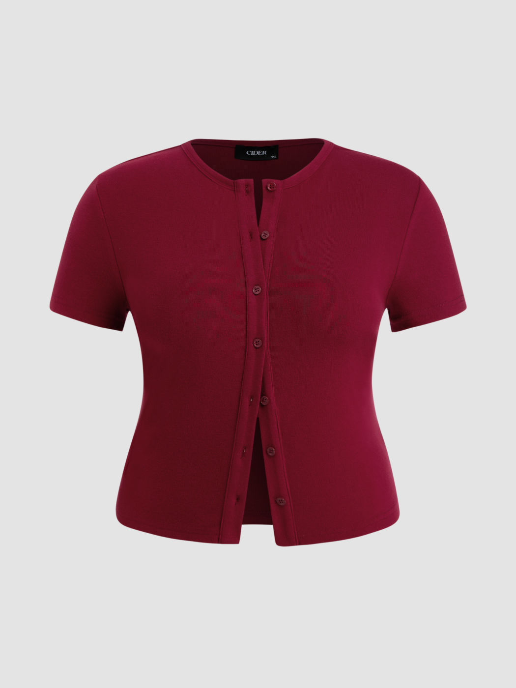 Round Neckline Button Up Short Sleeve Top Curve & Plus