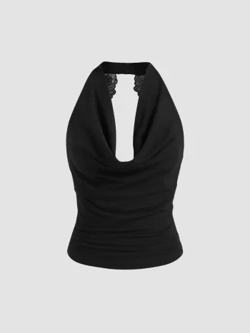 Tank-Top mit Rundhalsausschnitt, Spitze und Rüschen