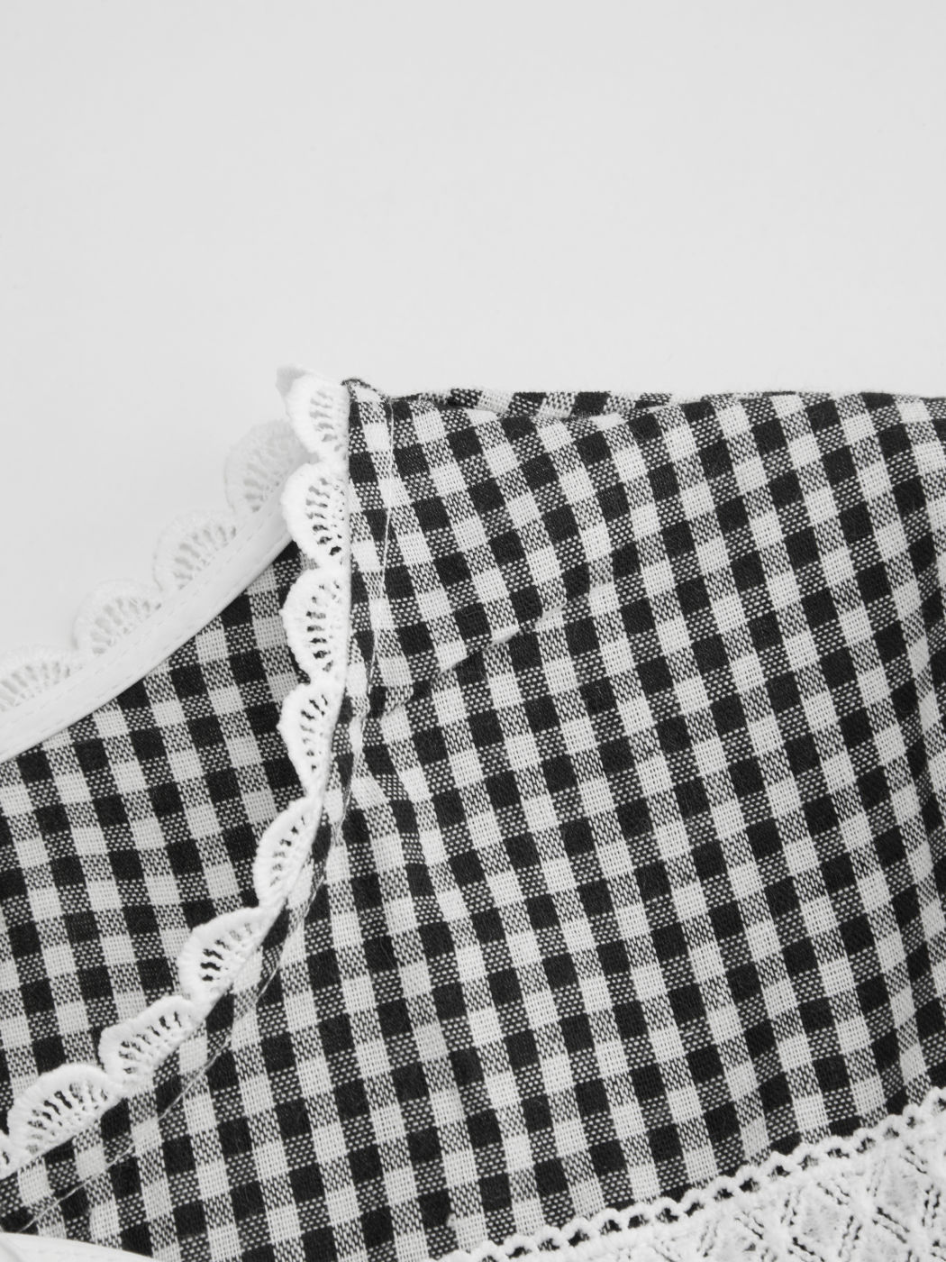 100% Baumwoll-Kurzärmlige Bluse mit Gingham-Muster und Spitzenrand