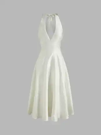 Jacquard-Halter-Ausschnitt Blumenmuster Maxikleid
