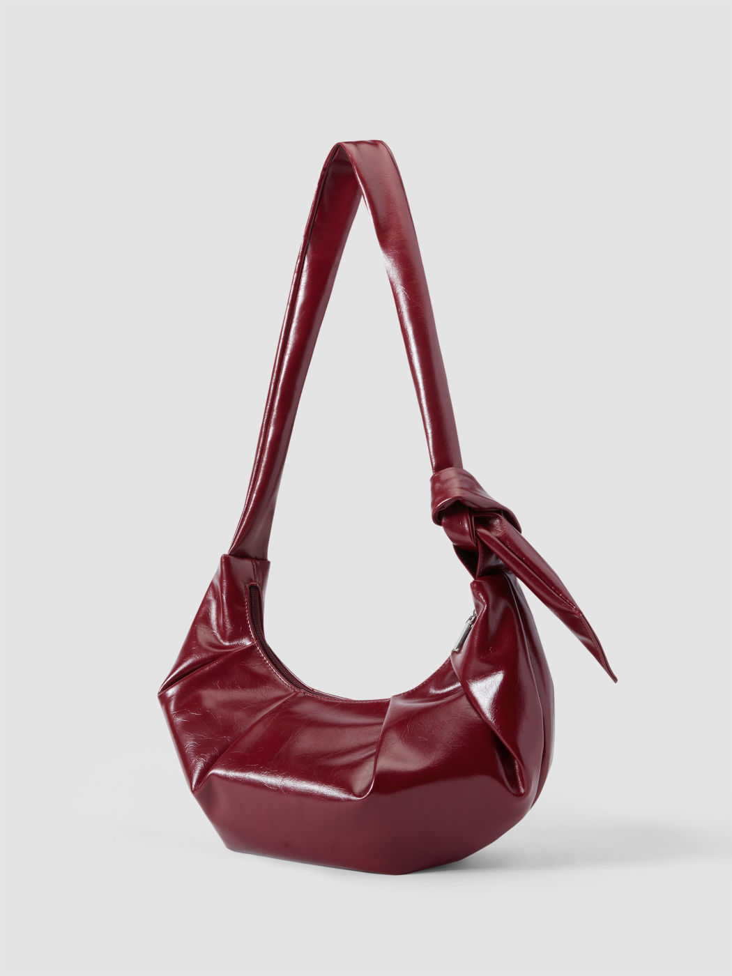 PLEATED HALF MOON FAUX LEATHER SHOULDER BAG