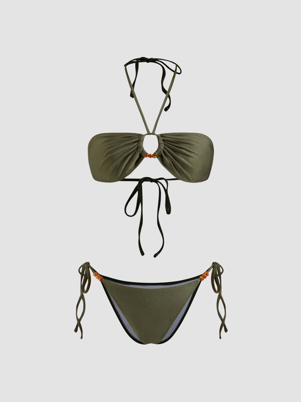 Set bikini sfrontato con scollo a farfalla e anelli di perline