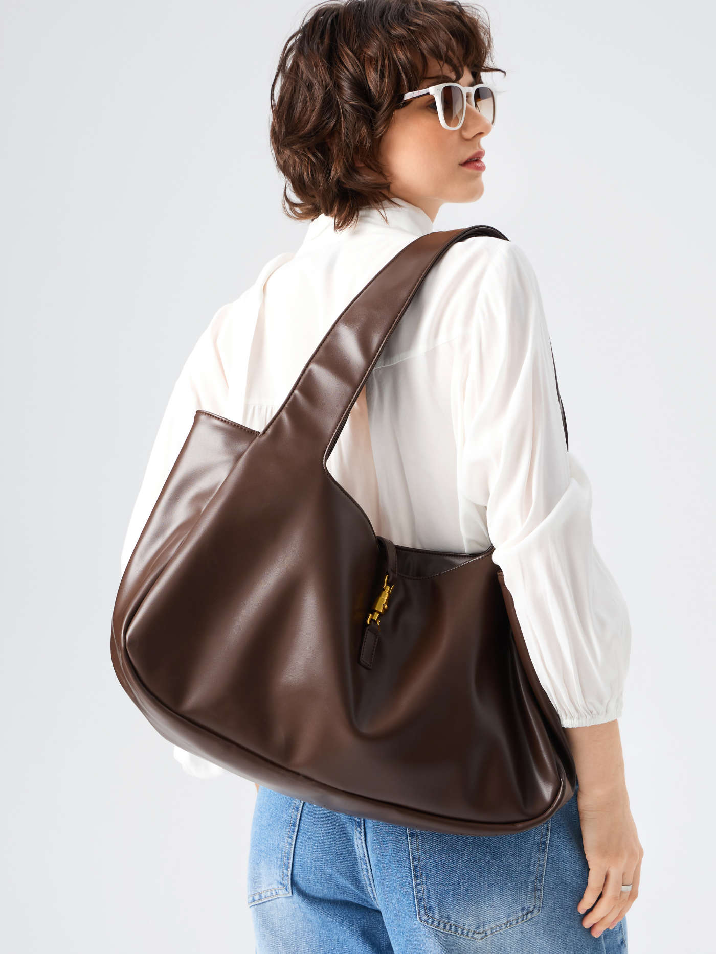 PUSH-LOCK DECOR FAUX LEATHER TOTE BAG