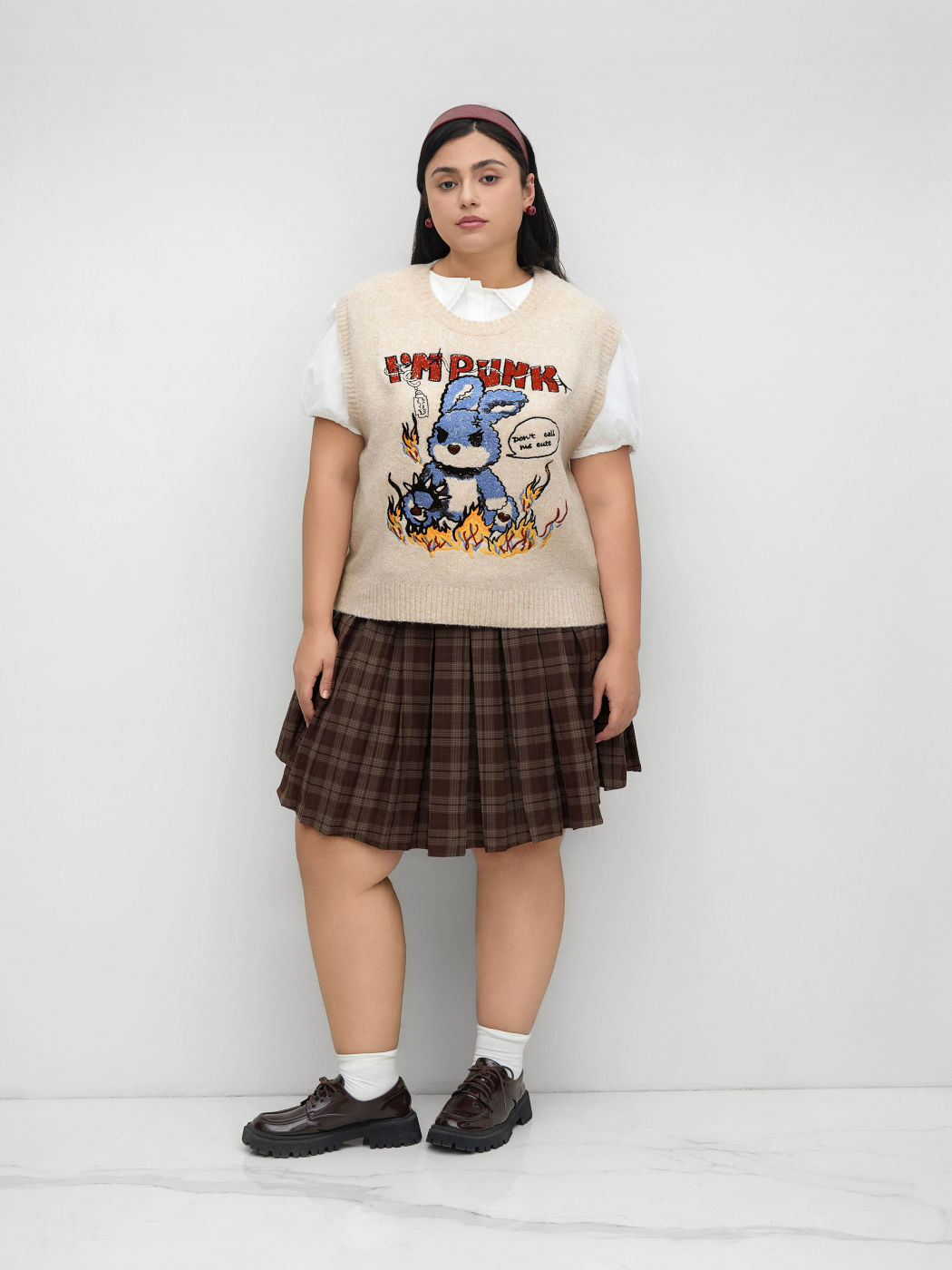 I'M PUNK Strickkaninchen-Embroiderie-Weste Kurve & Plus