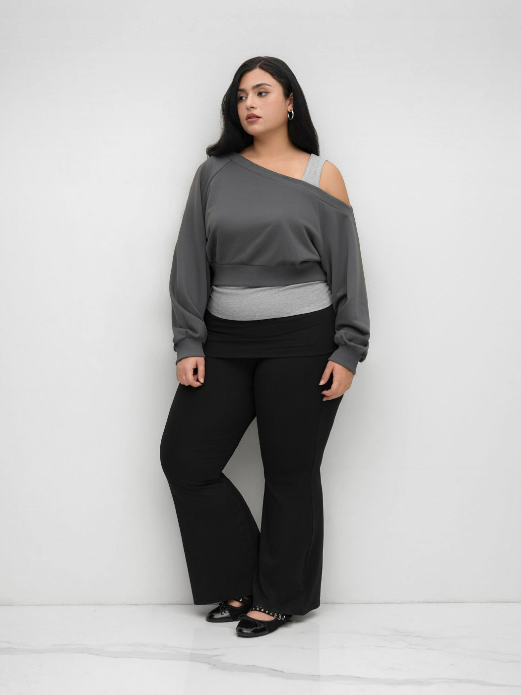 Terry Off-shoulder Sweatshirt & Ruched Tank Top Curve & Plus