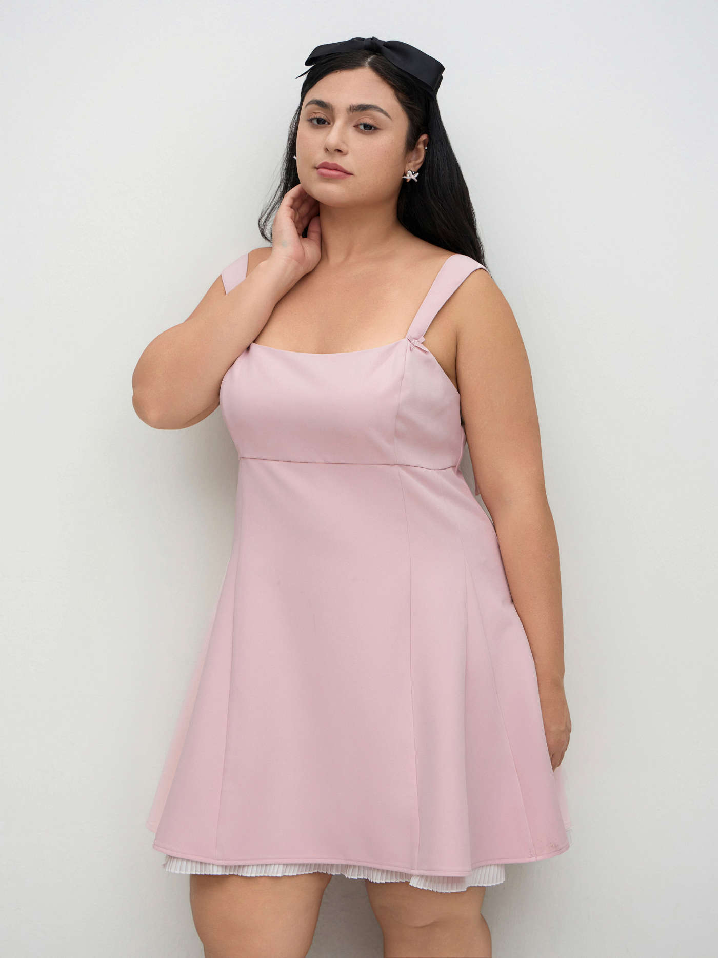Bowknot Two Tone Pleated Mini Dress Curve & Plus