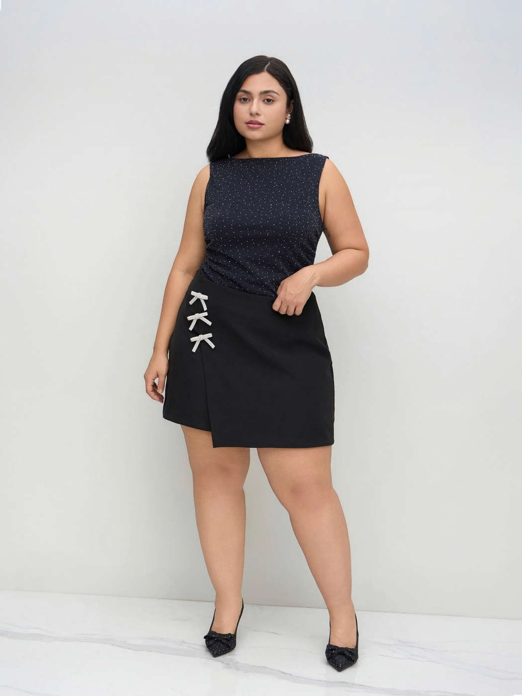 Mid Rise Wrap Bowknot Mini Skirt Curve & Plus