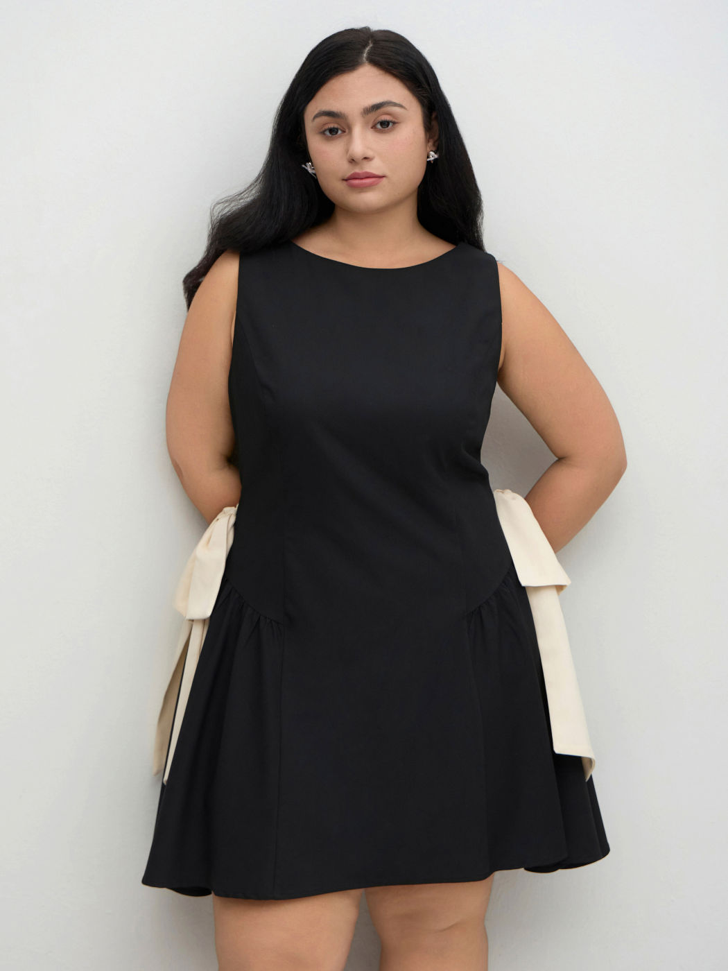 Boat Neck Bowknot Ruffle Hem Mini Dress Curve & Plus