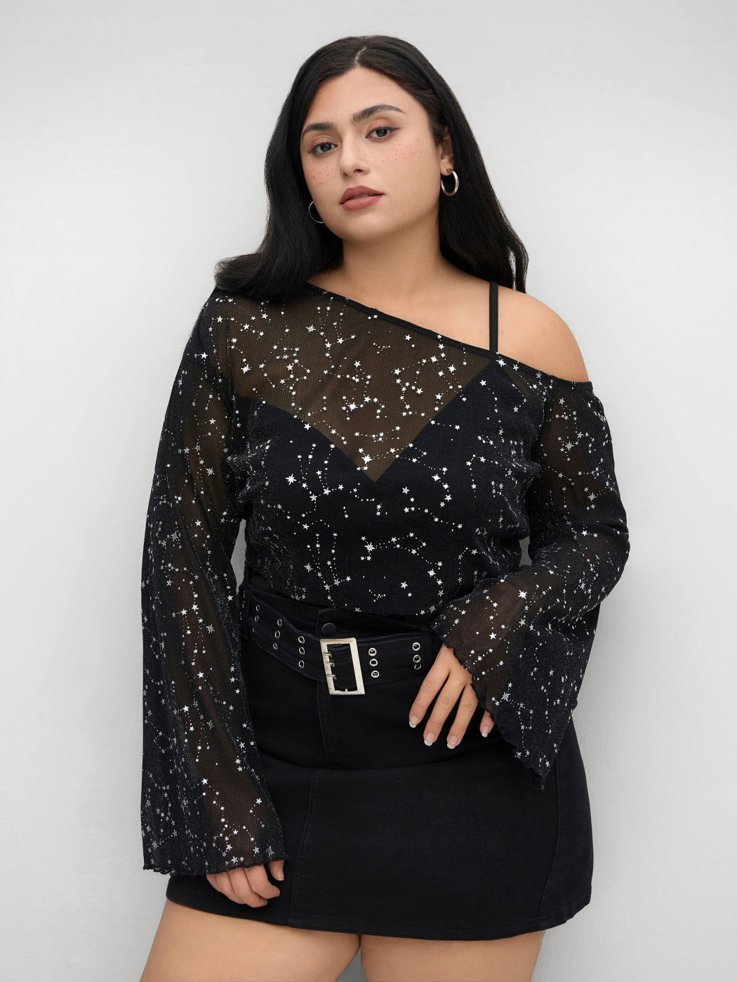 Mesh Star Crop Top & Solid Bodysuit Curve & Plus