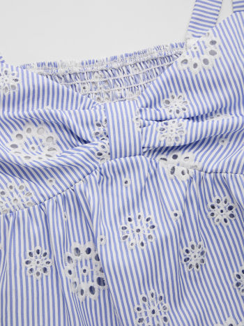 Sweetheart Stripe Broderie Anglaise Shirred Tank Top