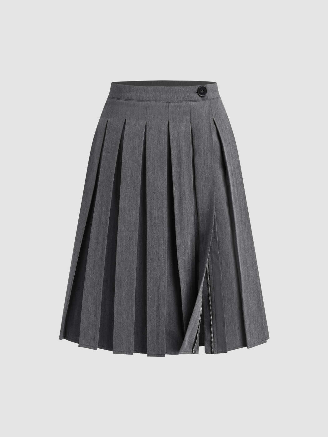 Woven Mid Rise Pleated Zip Through Midi Skirt For Work