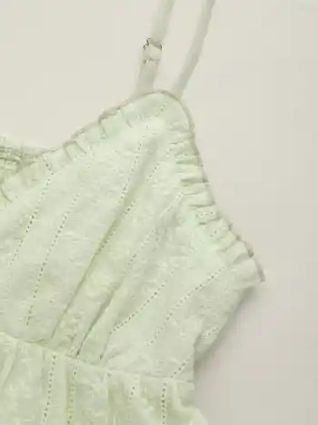 Baumwoll-V-Ausschnitt Broderie Anglaise Shirred Salatrand Camisole Oberteil