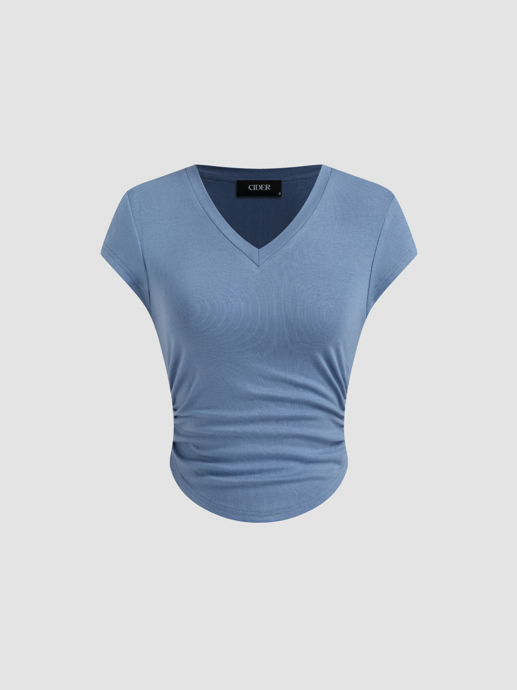 V-neck Ruched Tee & Mid Rise Elastic Waist Straight Leg Trousers