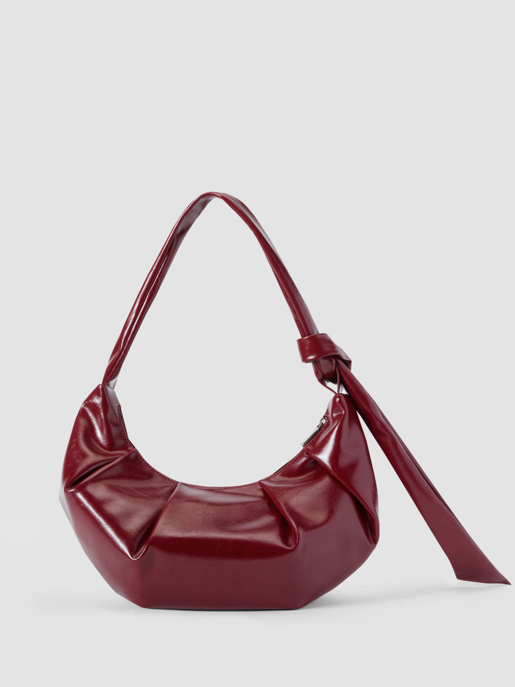 PLEATED HALF MOON FAUX LEATHER SHOULDER BAG