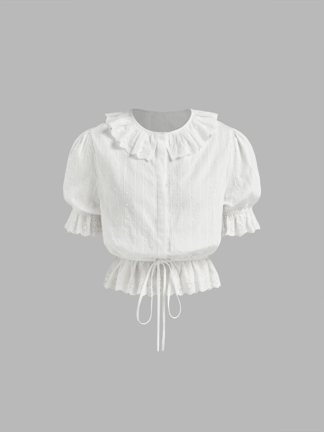 Broderie Anglaise 100% Cotton Drawstring Puff Sleeve Oversized Top