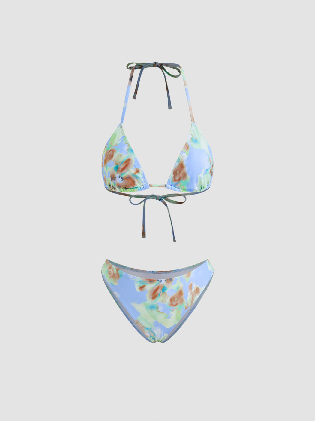 V-neck Illusion Halter Cheeky Bikini Set With Sarong