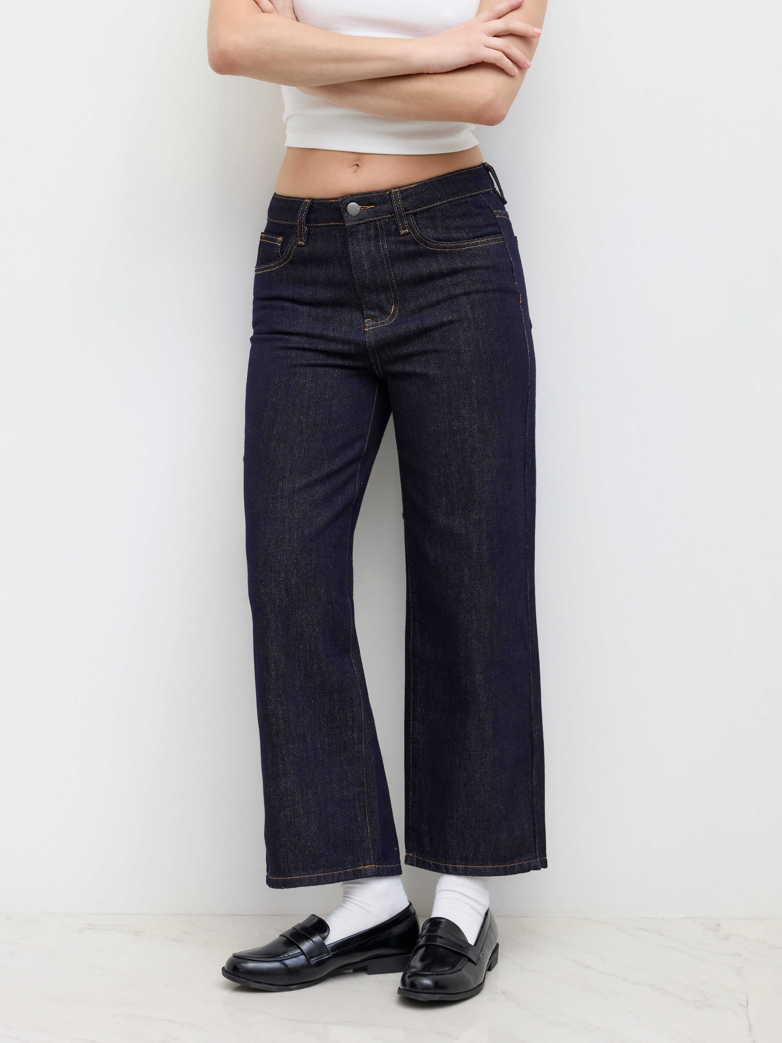 Denim Mid-Rise Straight Leg- Cropped For Daily Casual