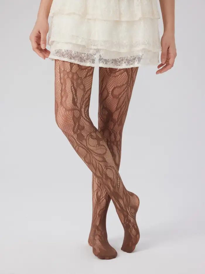 Calze Sexy Taglia Unica Paia Calze A Rete Floreale Nero - Main Image