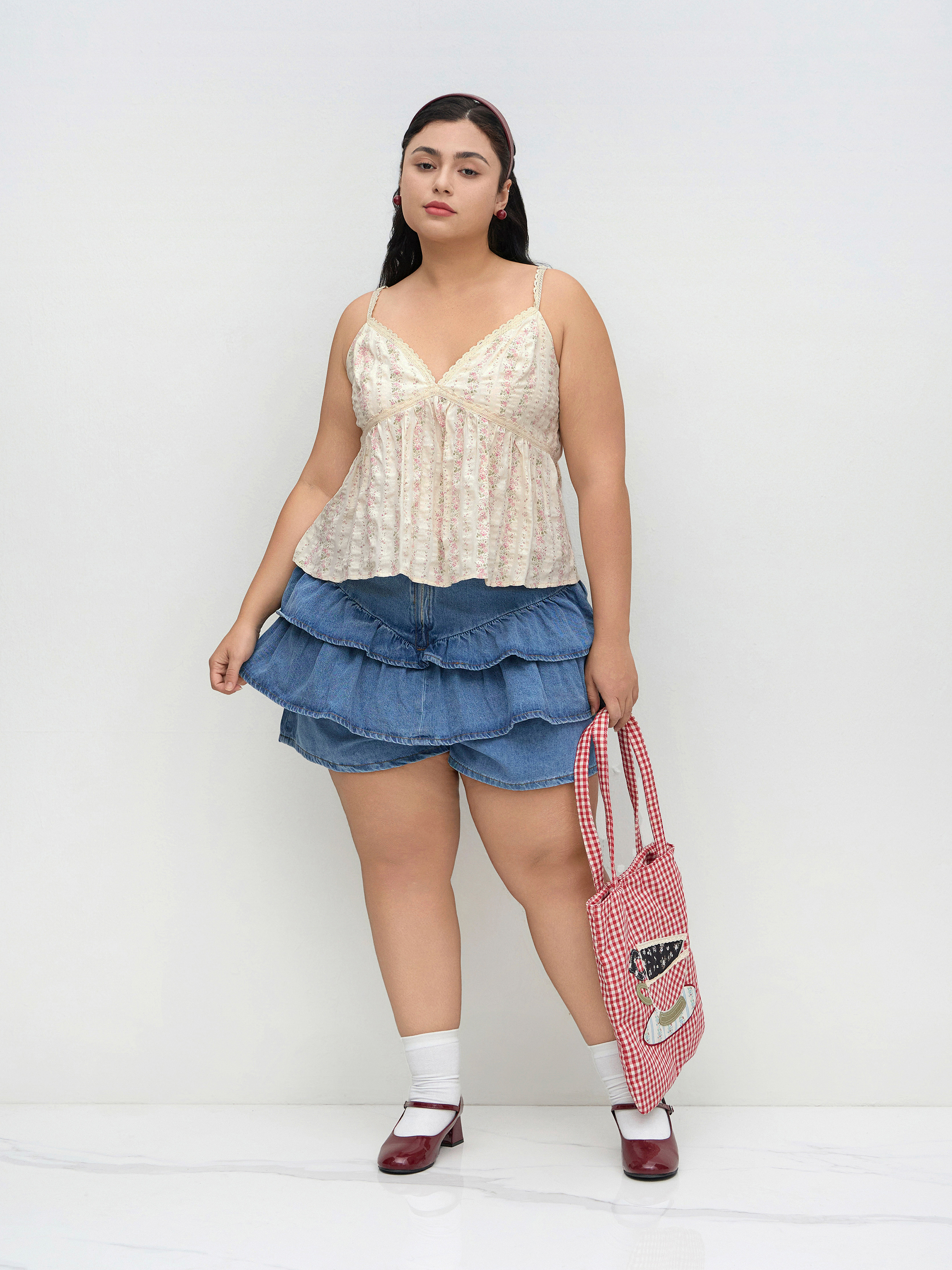 Woven Cotton-blend V-neck Floral Cami Top Curve & Plus For