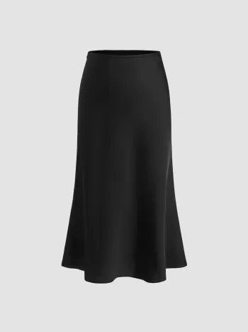 Satin High Rise Ruffle Midi Skirt