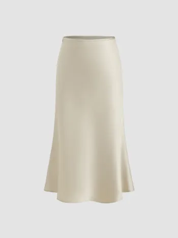 Satin High Rise Ruffle Midi Skirt