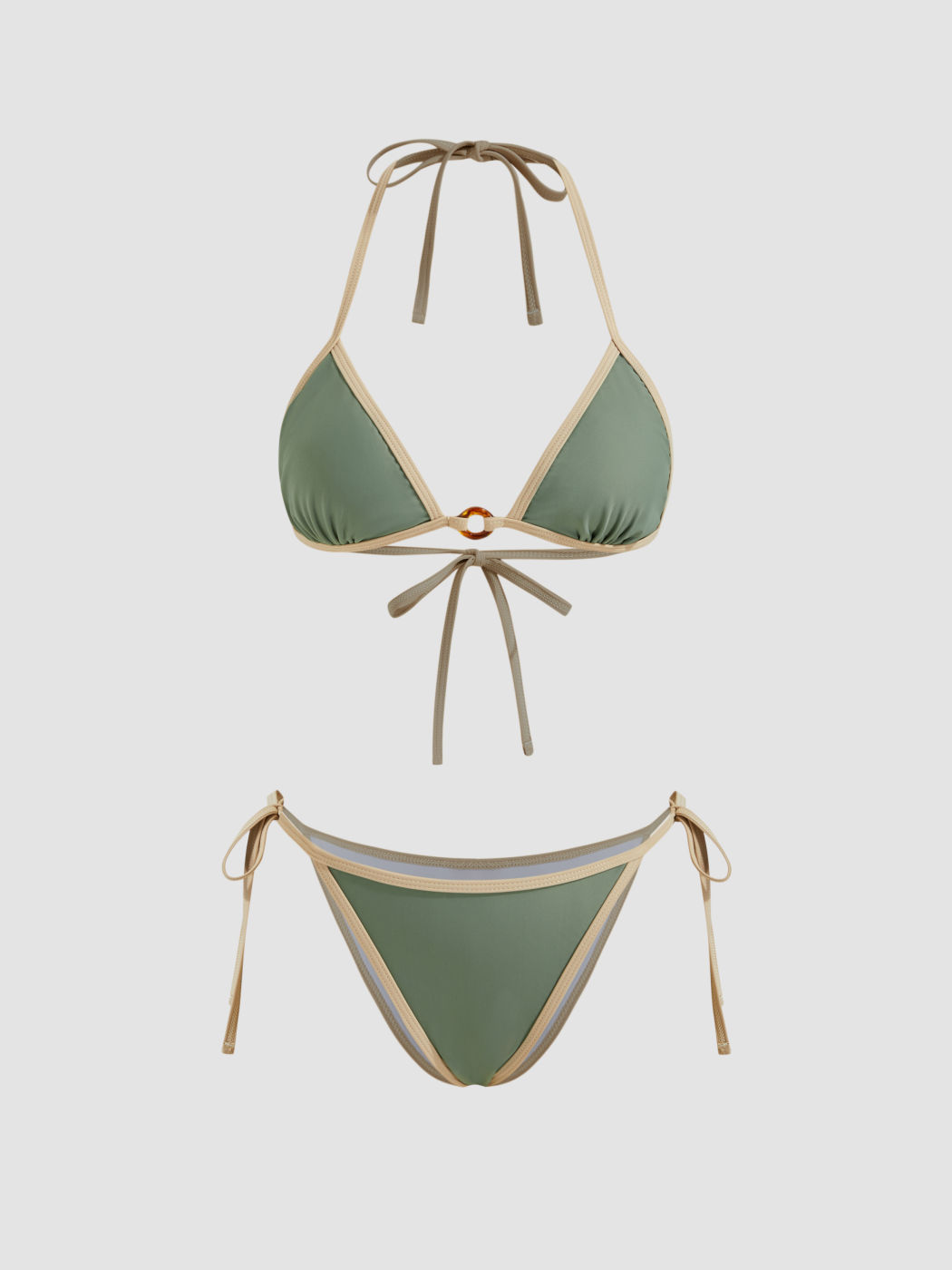 V-Ausschnitt Kontrastbinder O-Ring Halter Binde-Side Bikini-Set