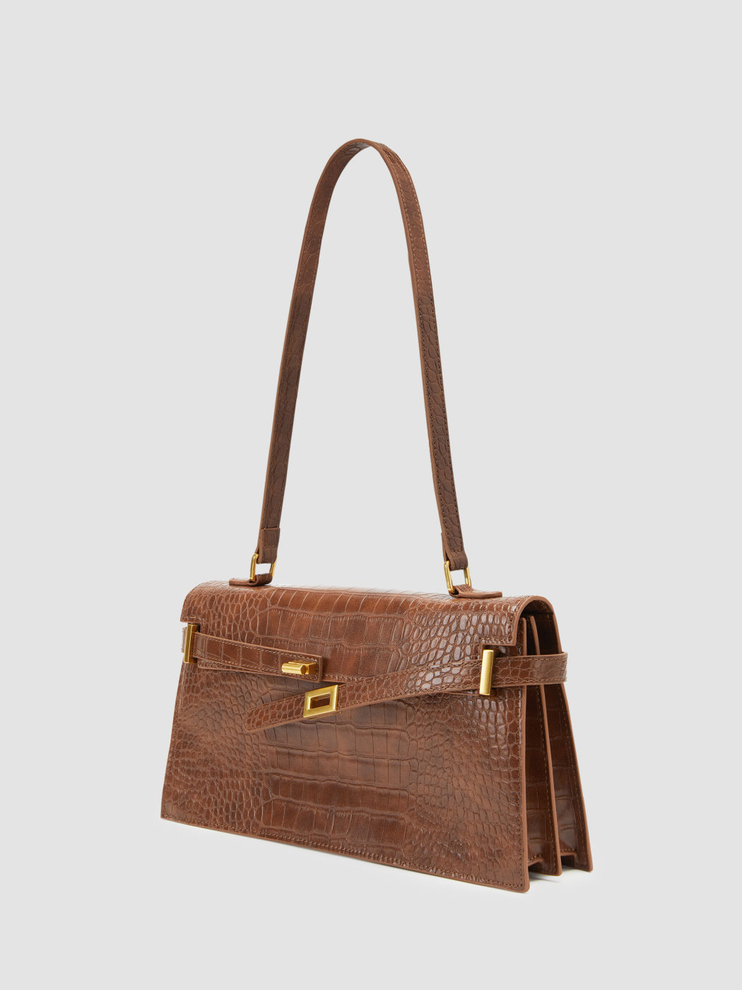 CROCODILE PATTERN BELTED RECTANGLE SHOULDER BAG