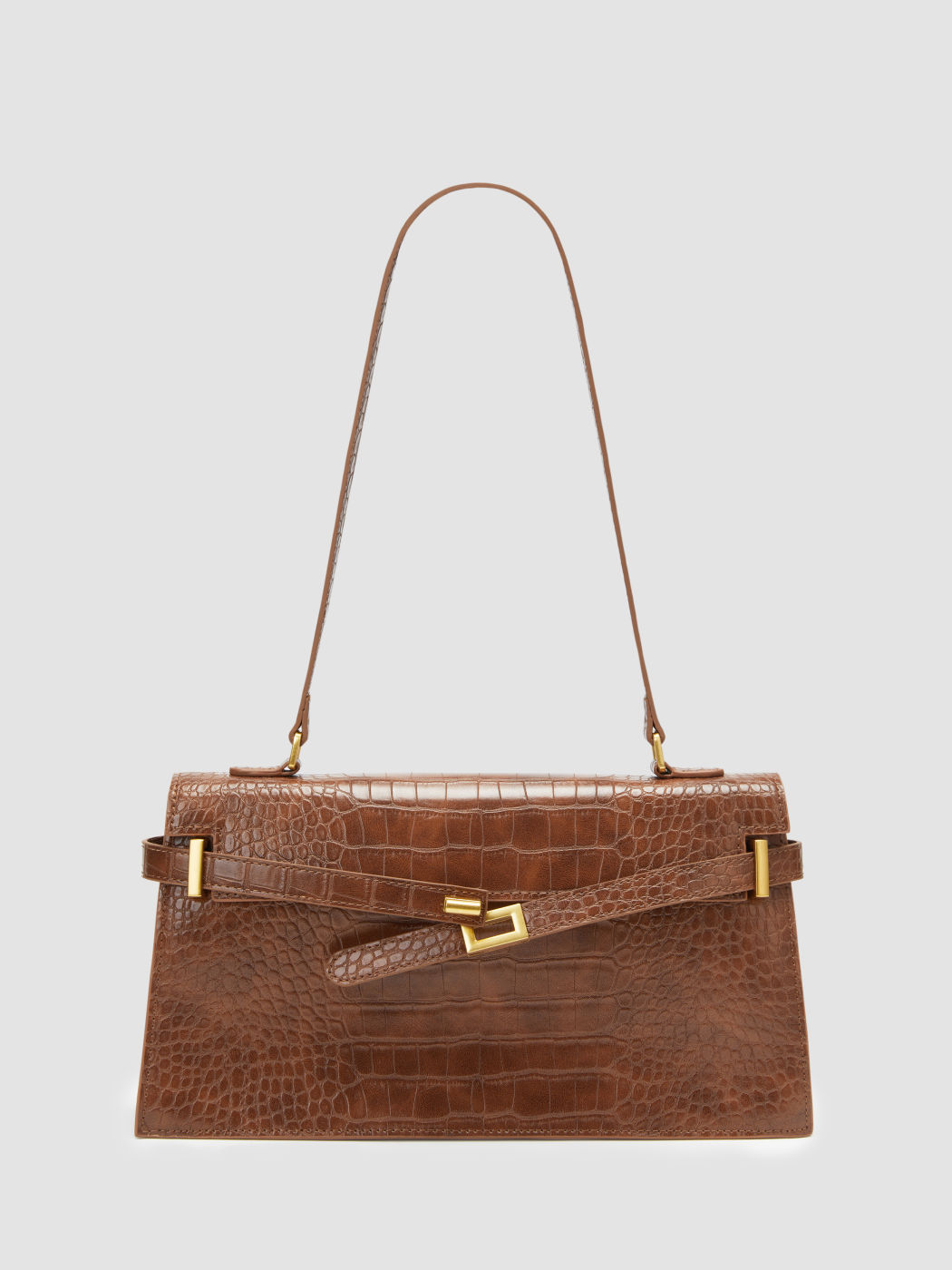 CROCODILE PATTERN BELTED RECTANGLE SHOULDER BAG