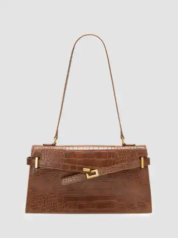 Rechteckige Schultertasche mit Krokodilmuster und Gürtel